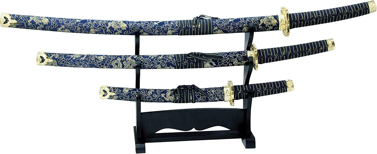 Katana Samurai Sword Set, 3-Piece with Scabbard and Display Stand