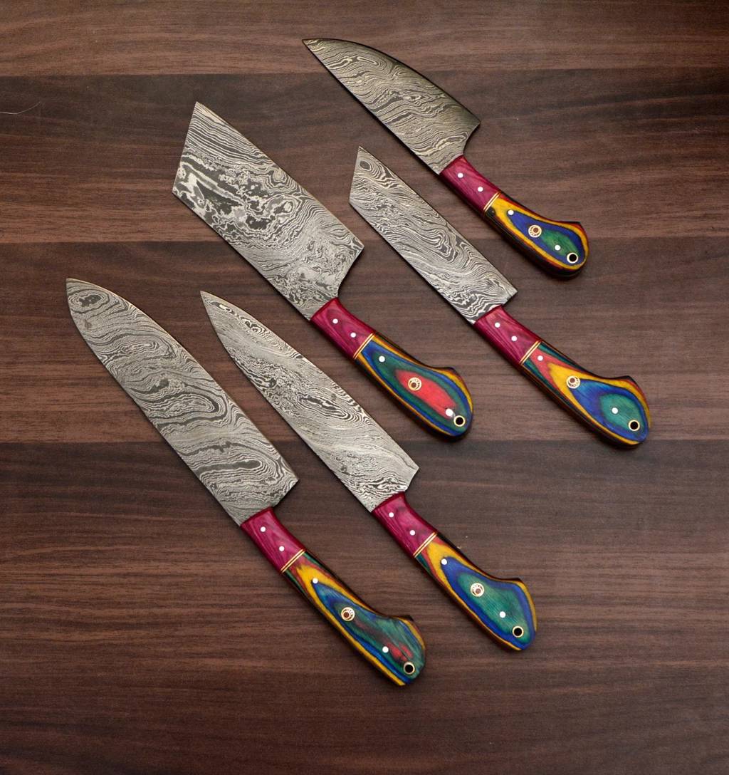 Best Kitchen Knife Set 2018 - Damascus Knife Set 5pc - Damascus Chef Knives For Sale