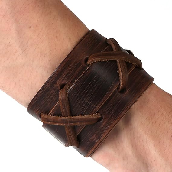 Authentic Wide Genuine Leather Casual Mens Brown Cuff Bangle Bracelet