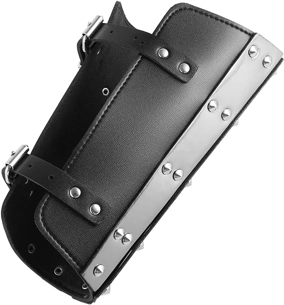 Adults Faux Leather Arm Guards - Medieval Metal Armor Style Bracers -Armband Pair Black