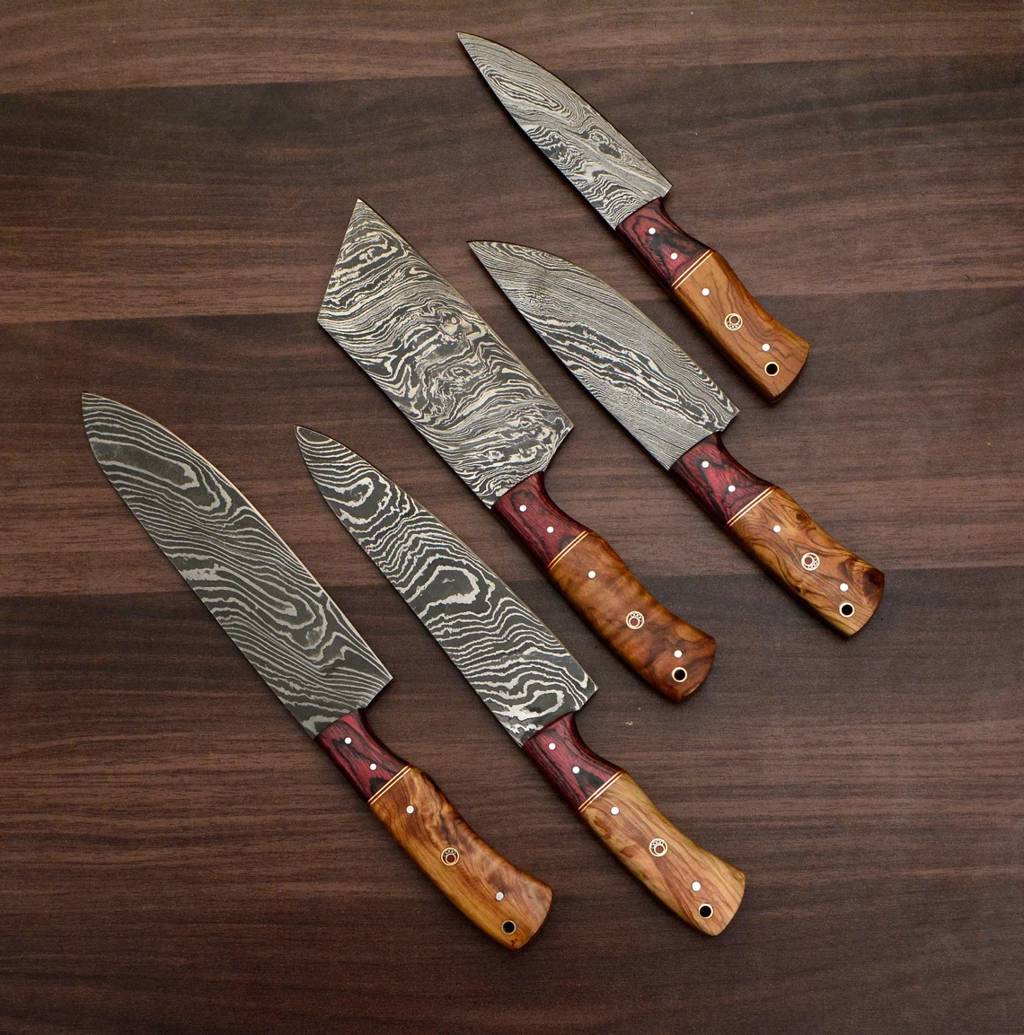 Handmade Chef Knife 5pc | Best Damascus Kitchen Knives for sale