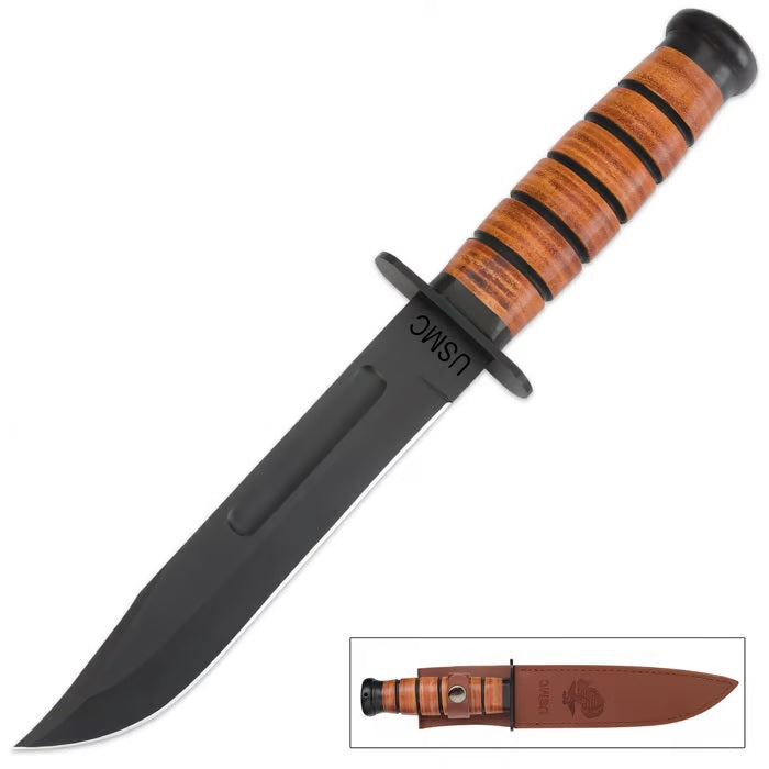 Combat Fighter Knife USMC - Fixed Blade with Leather Sheath